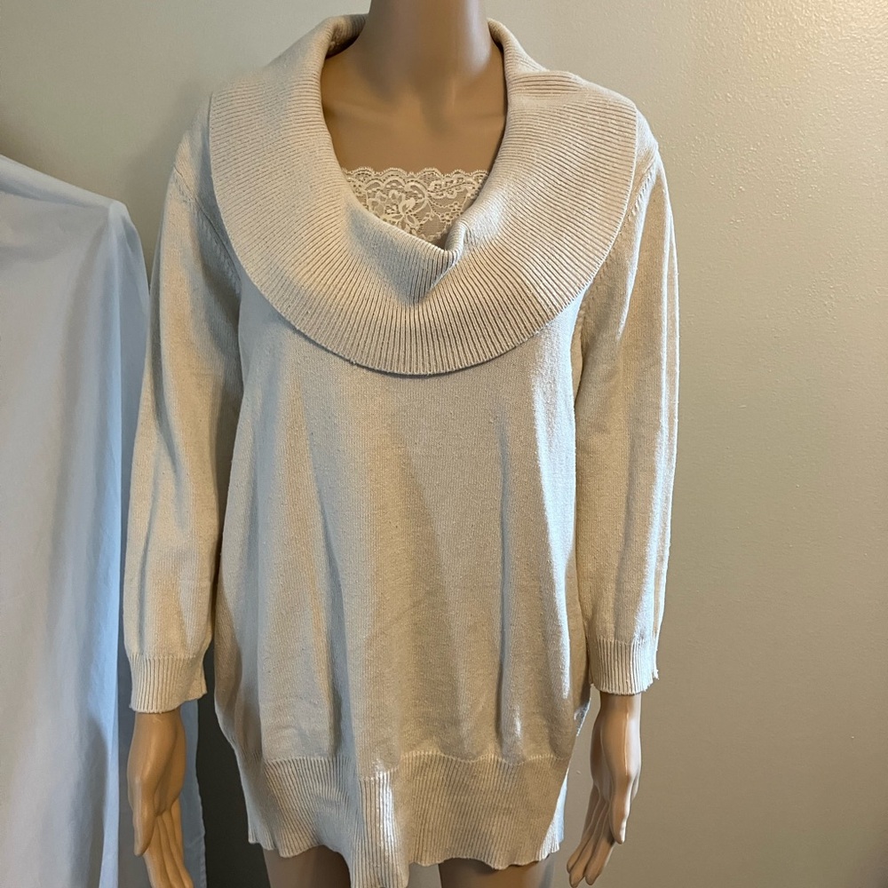 WinterSilks Cream Cowl Neck Sweater